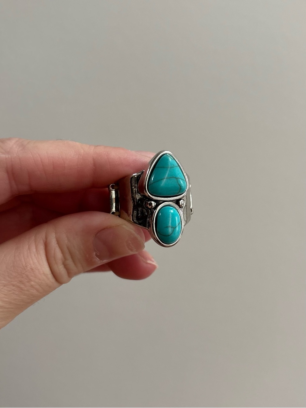 Silver Tone Imitation Turquoise Adjustable Ring